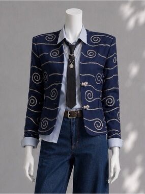 Vintage 90s Navy Wool Nautical Blazer Women's XS / S Office Siren Jacket Magali
